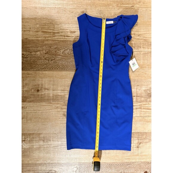 Calvin Klein Dress Royal Blue Sleeveless Lined Sheath Ruffle Accent Size 8 NWT - Picture 3 of 5